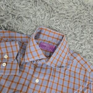 Lorenzo Uomo Dress Shirt Mens 14.5 32/33 Blue Orange Excellent Trim Fit Check